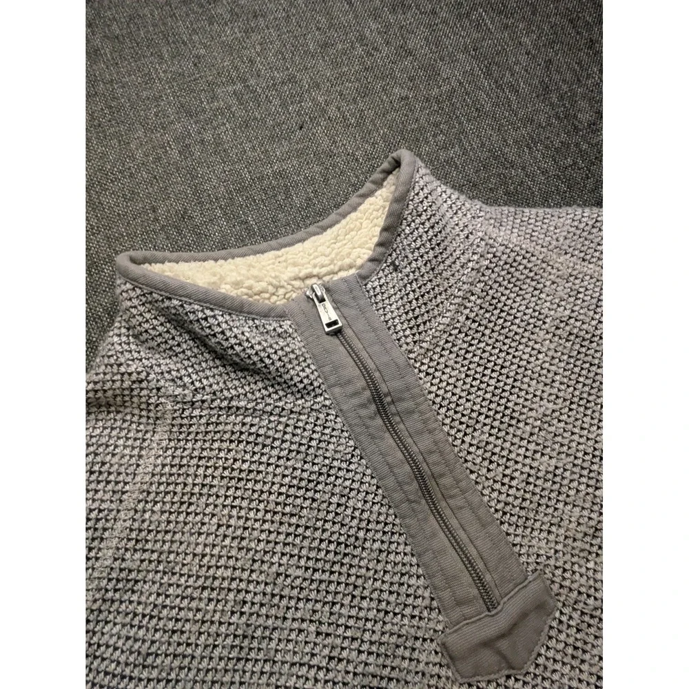 Orvis Sherpa Lined Wool Blend 1/4 Zip‎ Sweater Mens Medium Knit Gray Jacket